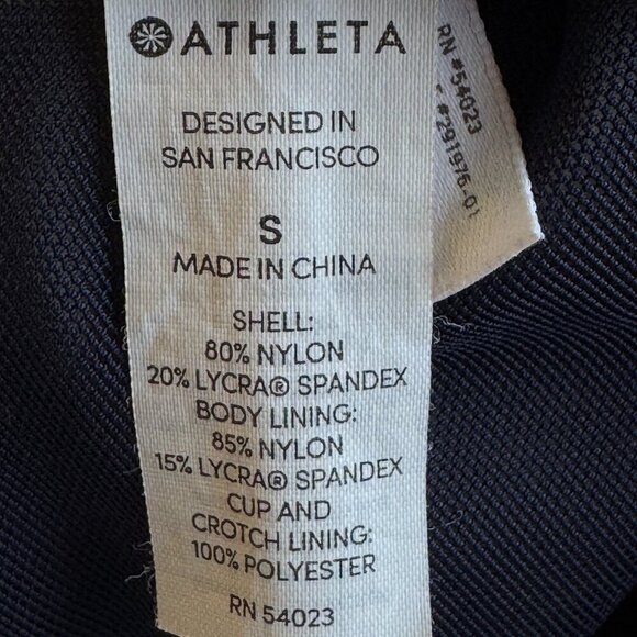 Athleta Tangier Cutout One Piece Swimsuit Navy Blue and White Print Halter Smal - Picture 10 of 11